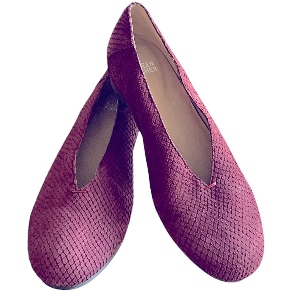 Eileen Fisher Burgundy Patch Embossed Suede Wedge Ballet Flats Women’s Size 7